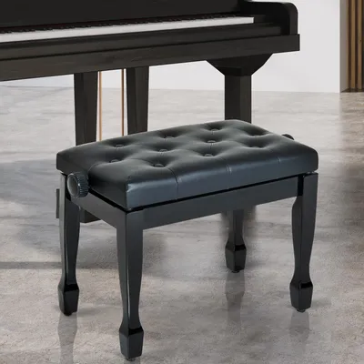 Produktbild von Höhenverstellbare Klavierbank mit Kunstleder und Massivholzbeinen, 64x35x45-55 cm, Schwarz