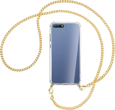Produktbild von Handykette Backcover-Schutzhülle mit Band (Metall goldfarben) für Huawei Y6 2018 - goldfarbene Kette