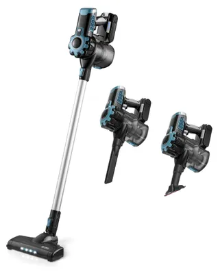 Immagine prodotto di TZS First Austria - Aspirapolvere ricaricabile 2-in-1, senza fili, 120 W, 2200 mAh, illuminazione LED, 2 livelli di aspirazione, aspirapolvere a mano, aspirapolvere, senza sacchetto, blu