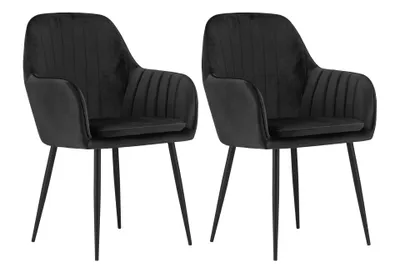 Produktbild von 2er Set Polsterstuhl Esszimmerstuhl Stuhl Wohnzimmerstuhl Polster, 2x schwarz mit schwarzen Beinen