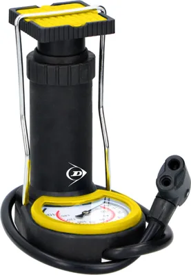 Produktbild von Dunlop Mini Fußpumpe Luftpumpe - Reifenpumpe - Inklusive 3 Adapter - Analoges Manometer mit Aufbewahrungstasche