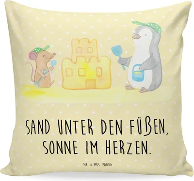 Produktbild von Mr. & Mrs. Panda Sofakissen Sommer Meer Strand - Gelb Pastell - Geschenk, Küste, kissen bedruckt, Natur, Geschenke, Designs, Sommerferien, Sofa, Abschiedsgeschenk, Deko