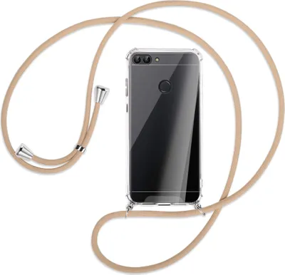 Produktbild von Handykette Backcover-Schutzhülle mit Band (Metall silberfarben) für Huawei P smart / Enjoy 7S - beige