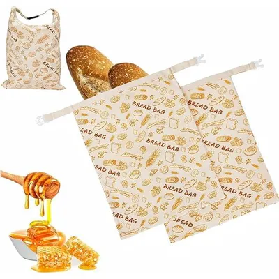 Obrázek produktu pro 2 opakovaně použitelné sáčky na chleba z včelího vosku 43 cm × 33 cm, bavlněné sáčky na chleba s voskovou podšívkou pro uložení chleba, baget, ovoce a zeleniny se zapínáním na přezku