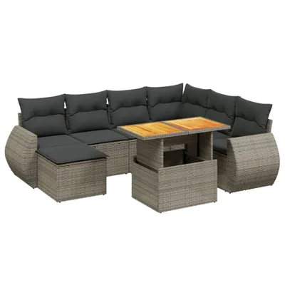 Produktbild von vidaXL 8-tlg. Garten-Sofagarnitur mit Kissen Grau Poly Rattan