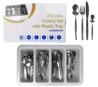 Produktbild von 200-teiliges Besteckset inkl. Besteckbox - 50 Stück Löffel/Gabeln/Tassenlöffel