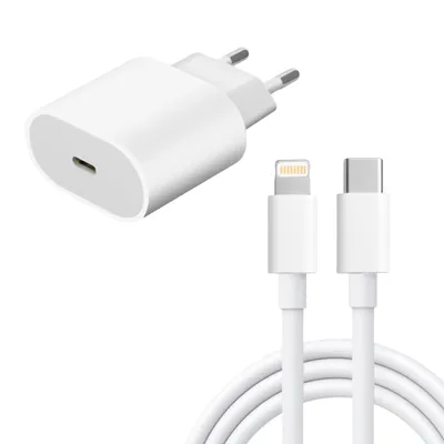 Produktbild von USB-C Ladegerät 20W + 1m iPhone Lightning Ladekabel – Schnellladegerät mit Ladekabel für iPhone 5 bis 14 Pro Max, iPad, iPod & AirPods