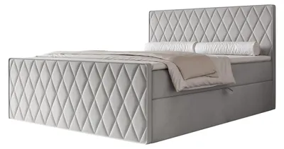 Produktbild von Boxspringbett PONTI III 140x200 Rautenmuster Fußteil Bettkasten Bonellmatratze Taubengrau