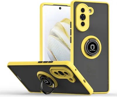 Produktbild von Huawei Nova 10 Hülle, Ring Halter Ständer Matte Transluzent TPU Rahmen Stoßfest Schutzhülle für Huawei Nova 10 Gelb