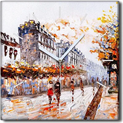 Produktbild von Coloray Uhr auf Leinwand 30x30 cm Wand Uhr Dekoration Wohnzimmer Segeltuch weiße Zeiger -Landschaft der Pariser Stadt