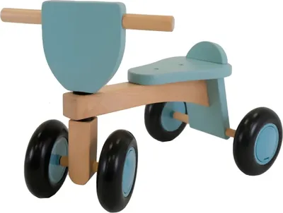 Produktbild von Bandits & Angels Vintage Rider Blaues Holz-Laufrad ab 1 Jahr - Für Jungen und Mädchen - Blaues Holz-Laufrad - Vierrädrig - Geräuscharme und kratzfeste Räder