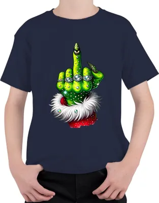 Produktbild von Grinch Mittelfinger Weihnachten frech Geschenk Glitzer Uni Kinder T-Shirt, Navy, 104