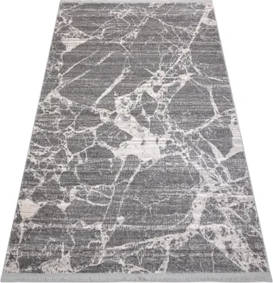 Produktbild von Modern Teppich REBEC Franse 51186B Marmor - zwei Ebenen aus Vlies creme / grau Grau 80x150 cm