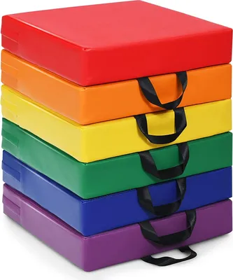 Produktbild von 6 PCS Bodenkissen mit Griff, Rundkissen, Sitzerhöhung aus Schaumstoff und Kunstleder, Stuhlkissen Sitzkissen für Kinder zur Farberkennung  (Quadrat)