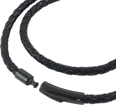 Produktbild von König Design Lederkette Lederband Leder-Armband 3 mm Herren Halskette 17 cm - 100 cm geflochten, Länge:70 Zentimeter, Farbe:Schwarz