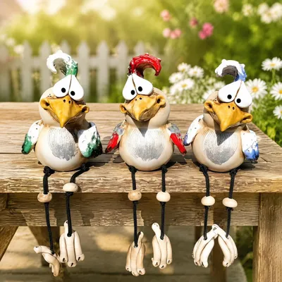 Immagine prodotto di Set di 3 statuine di galline in Vetroceramica per il giardino
