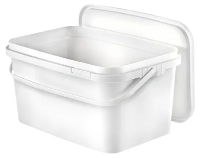 Image de Benbow Seau rectangulaire avec couvercle et poignée 5 L Quantité : 960 pièces, blanc BSR, hermétique, apte au contact alimentaire, BRC