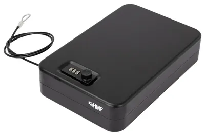 HMF 316-02 Sicherheitsbox mit Zahlenschloss tragbarer Safe Sicherungskabel 29 x 19 x 6,5 cm Schwarz