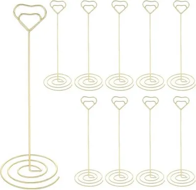 Image de Support pour cartes de visite, photos et numéros de table - Design décoratif - Or - 22 x 4 x 4 cm - Métal, idéal pour les mariages et les fêtes