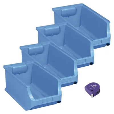 Produktbild von vasalat Stapelboxen 355x205x150mm Gr.4, Sichtlagerboxen für Werkstatt Garage und Lager, Kunststoff blau, 4x Sichtlagerkästen