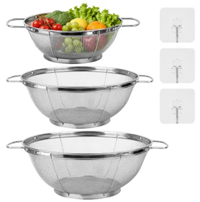 3er-Set Edelstahl-Siebe 18/22/24 cm mit Haken