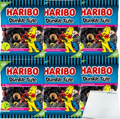 Produktbild von Haribo Dunkle Tüte 6er Pack (6x175g Packung) + usy Block