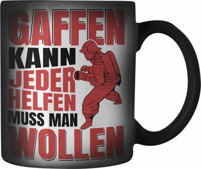 Produktbild von Trendation - Feuerwehr Farbwechsel Zauber-Tasse Geschenke Zubehör Lustig Einsatz Geburtstag Spruch Helfen Muss Man Wollen (Schwarz)