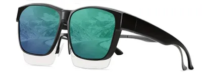 Produktbild von GKA B Überzieh Sonnenbrille für Brillenträger blau-grün verspiegelt Gläser Übersonnenbrille Überziehbrille Überbrille Damen und Herren UV-Schutz