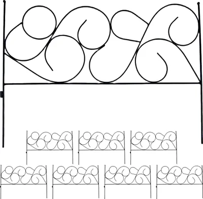 Produktbild von Relaxdays Beetzaun Metall, 8 modulare Zaunelemente Jugendstil, HxB 36x400 cm, Garten Beeteinfassung zum Stecken, schwarz