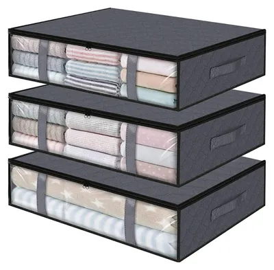 Produktbild von Set mit 3 Aufbewahrungsboxen für Kleidung, faltbar und platzsparend