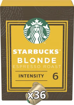 A box of Starbucks Blonde Espresso Roast coffee capsules.