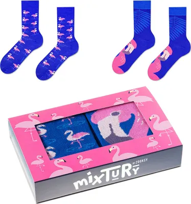 Produktbild von ZOOKSY - Lustige Bunte Socken für Damen und Herren (2 Paar) I Funny Socks I Verrückte Motivsocken mit Baumwolle I Bunt Motiv Socke I Rosa Flamingo Motive I Große: 36-40