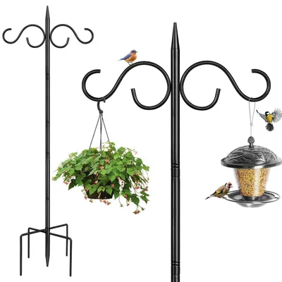 Image de Station d'alimentation pour oiseaux, modèle à suspension, double bras, 2 mètres, noire, autoportante, en métal, robuste