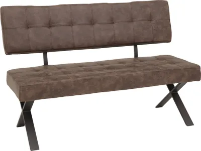 Produktbild von Sitzbank Donna I - mit Rückenlehne - Metall X-Gestell - Bezug Vintage Braun - 140x61x93 cm - Belastbarkeit gesamt 300 kg