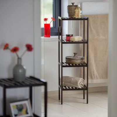Image de Étagère de salle de bain en bambou marron foncé