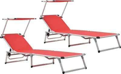 Zdjęcie produktu dla The Living Store Składane leżaki z daszkiem 2 szt. Aluminium Textilene Red