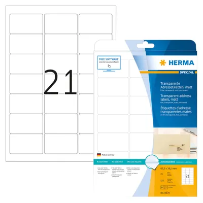 Obrázek produktu pro HERMA 8670, Průhledná, Laser, Matný, Permanentní, Zaoblený obdélník, 6,35 cm