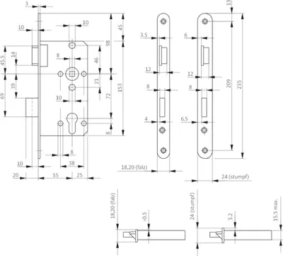 Produktbild von BKS Zimmertür-Einsteckschloss nach DIN18251 0415 Kl.2 PZ DIN rechter Dorn 55mm Entfernung 72mm silber - 4150032