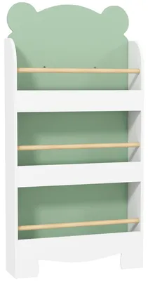 Image de Étagère pour livres pour enfants, avec 3 niveaux et motif ours | Couleur : Vert | Dimensions : 55 x 15 x 110 cm