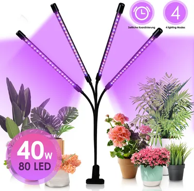 Produktbild von Jiubiaz Pflanzenlampe 40W LED Vollspektrum Pflanzenlicht 80 LEDs, 4 Köpfe Grow Lampe Pflanzenleuchte Wachstumslampe für Pflanzen, 10 Dimmstufen LED Grow Light für Zimmerpflanzen, Gartenarbeit, Gewächshaus