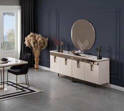 Image de Buffet avec miroir Armoire en bois Commode Armoire en bois Blanc