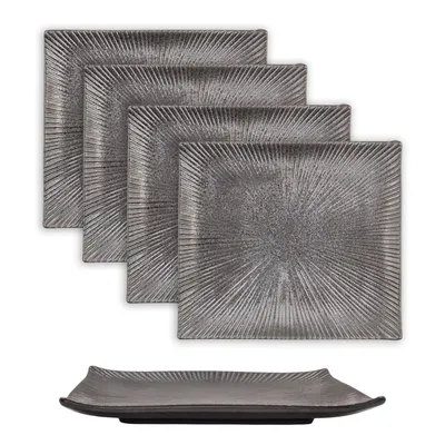 Produktbild von Intirilife 4x Sushi Platte Servier Teller aus Porzellan in Schwarz - 26 x 23.4 x 3.8 cm - Japanisches Sushi Servier Geschirr Handgefertigt Rechteckig