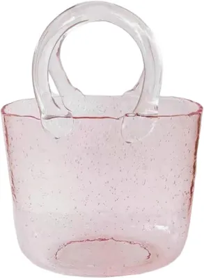 Produktbild von Deko Handtasche Glasvase - klar und mundgeblasen Handtasche Blumenvase Obst, Potpourri, kleine Fische, Süßigkeiten - Einzigartige Kristall-Wasserblasen-Beutel Ästhetik
