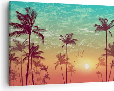 Produktbild von Bild auf Leinwand - Leinwandbild - Horizont Küste Kokosnuss Himmel - 70x50cm - Wand Bild - Wanddeko - Leinwanddruck - Bilder - Kunstdruck - Wanddekoration - Leinwand bilder - Wandkunst - AA70x50-3121