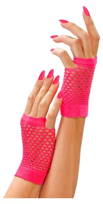 Produktbild von Kurze Fingerlose Neon Pinke Netzhandschuhe als 80s Kostümzubehör