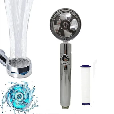 Obrázok produktu pre Vysokotlaková turbo sprchová hlavica s bavlneným filtrom, 360° voľne rotujúca ručná sprcha s úsporou vody, sprchová hlavica Hydro Jet - strieborná