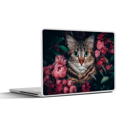 Produktbild von MuchoWow® Laptop Aufkleber Sticker Cover Katze - Blumen - Tiere - Botanisch 30x21 cm - Sticker für Laptop - Selbstklebend
