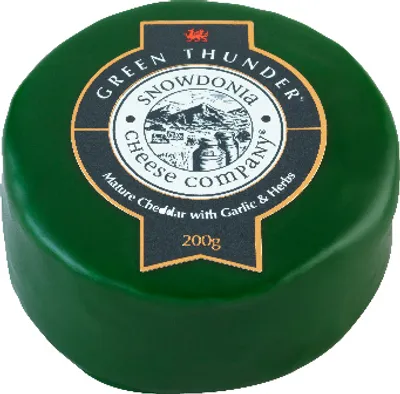 Produktbild von Cheddar-Käse mit Knoblauch und Kräutern Green Thundre 200g - Snowdonia