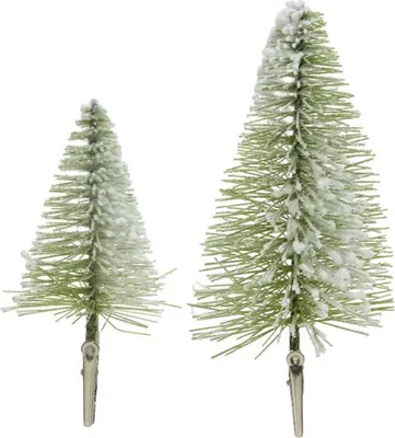 Produktbild von Deko Baum 8x8-14cm Kunststoff Bäumchen mit Clip beschneit 4er Set