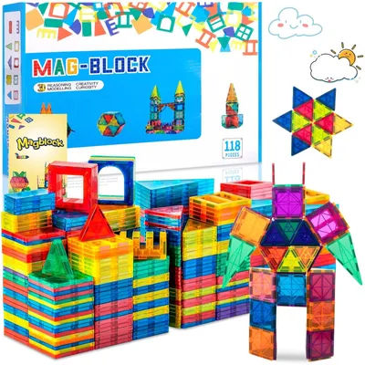 Obrázok produktu pre Magnetické stavebné kocky – 118 kusov – Vzdelávacia hračka pre deti od 3 rokov